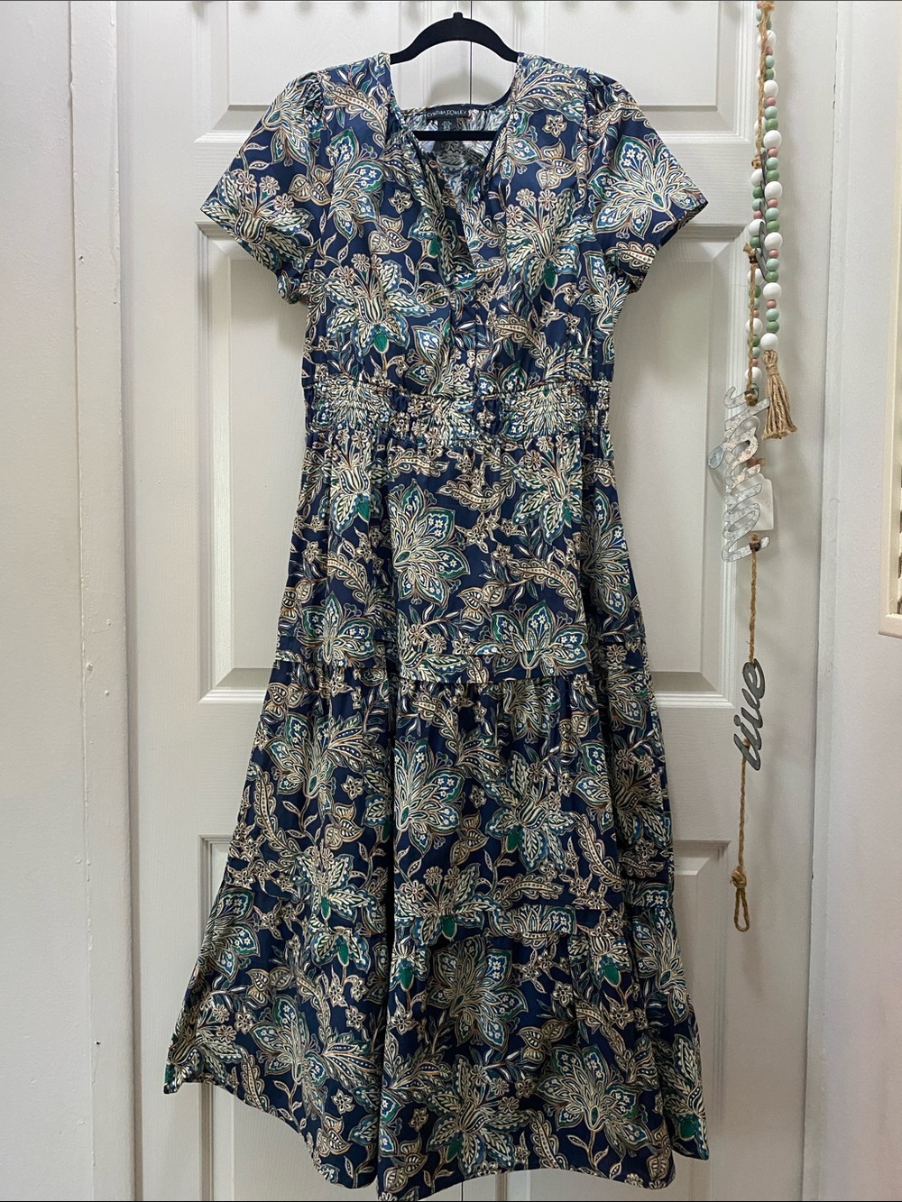 Cynthia Rowley Navy Floral Boho Paisley Tiered Maxi Dress Size XL “NWOT”